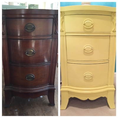 before & after of AB's brother's side table for the splash of yellow.