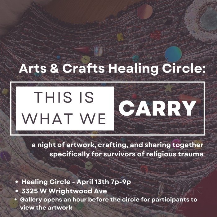 Gilead's theologically informed pin-up calendar rides again! Check us out in a community art show happening in Logan Square on religious trauma and the complexity of that, including the opening night, the crafting and healing circle (on April 13th), 