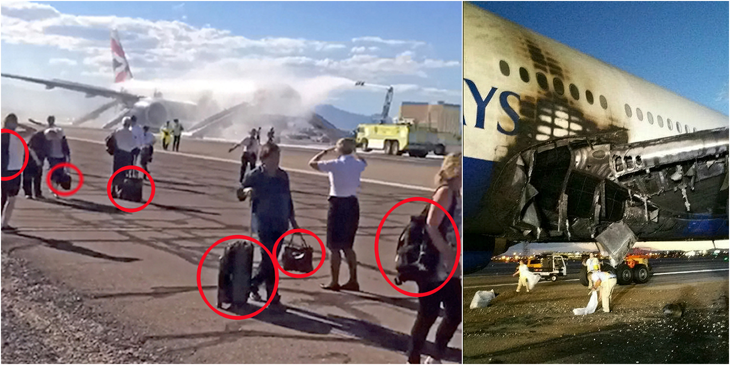 Look a the fire, it's result and yet people still took time to get their luggage!