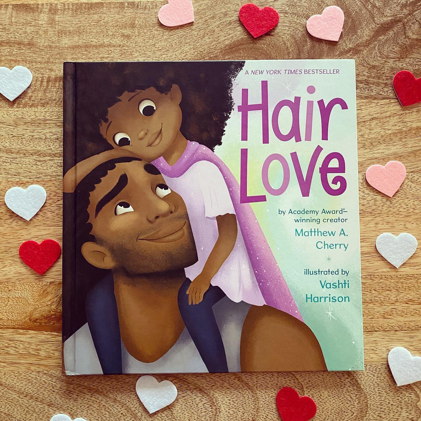 Valentine&rsquo;s Day x Black History Month Book Reccomendation! Hair Love, by Matthew A. Cherry and illustrated by @vashtiharrison, a book celebrating black hair and the love of family is heart warming! After we read it the first time Frankie wanted