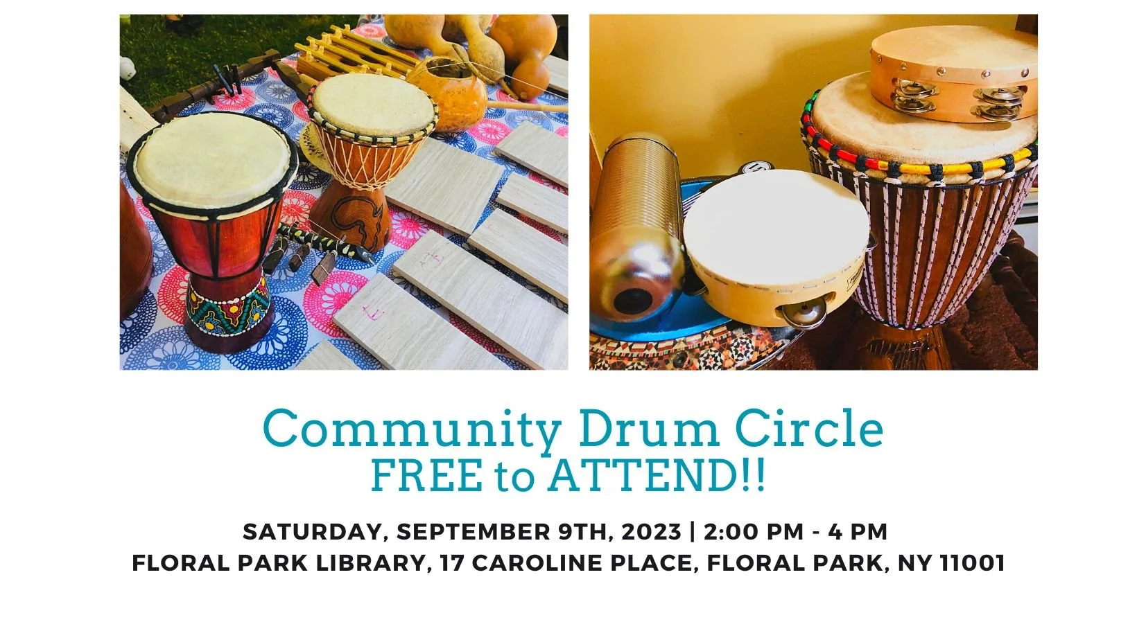 Drum Circle - Sat, September 9th, 2023 | 2 PM - 4 PM @ Floral Park Library, New York