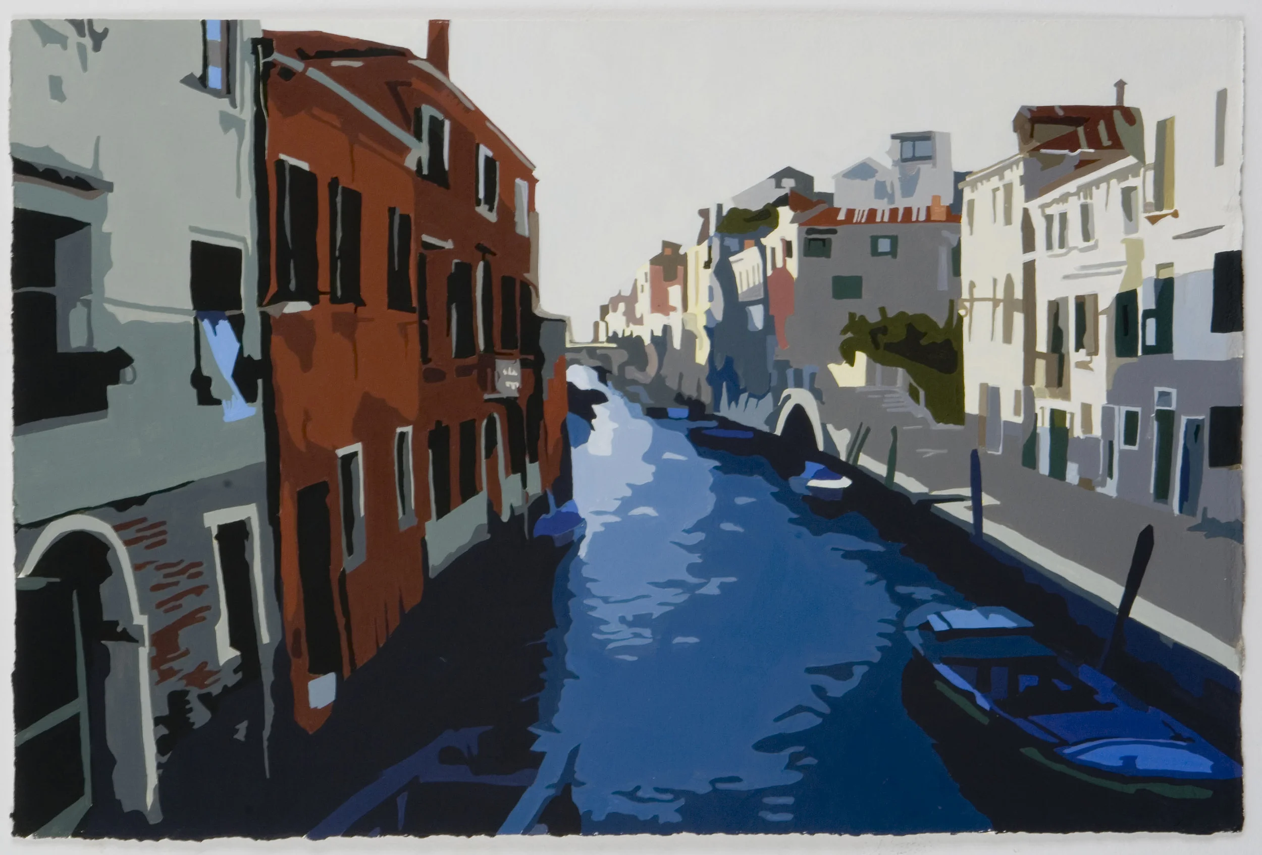 Tourist scenes: Fondamenta della Miscordia , 2006, Acrylic on gessoed paper, 15” x 22 3/4”