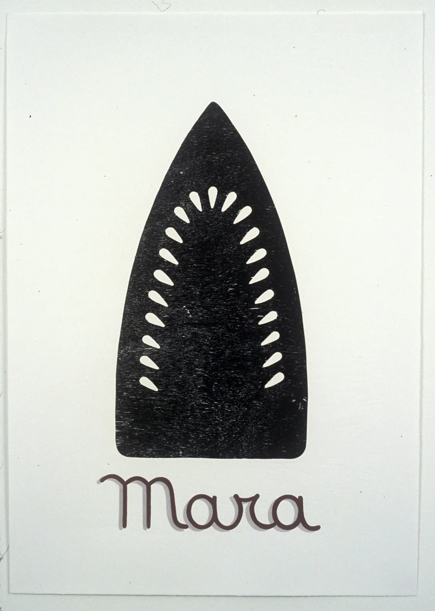 Venetian Boats: Mara , 2006, Woodcut with hand lettering in gouache, Edition of 3, 27-1/2 x 19-1/2 inches printed on Magnani Incisioni at Tintoretto Studio, Venice Italy