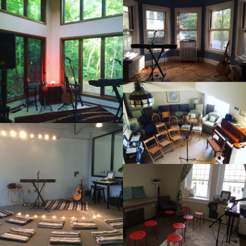 Some of the spaces. Clockwise: New Lenox, IL; Portland, ME; Bellmore, NY (aka my parents' house!), Dr. Lulu's Naturopathic Clinic in Asheville, NC; Salt Lake Elevated in Salt Lake City, UT.