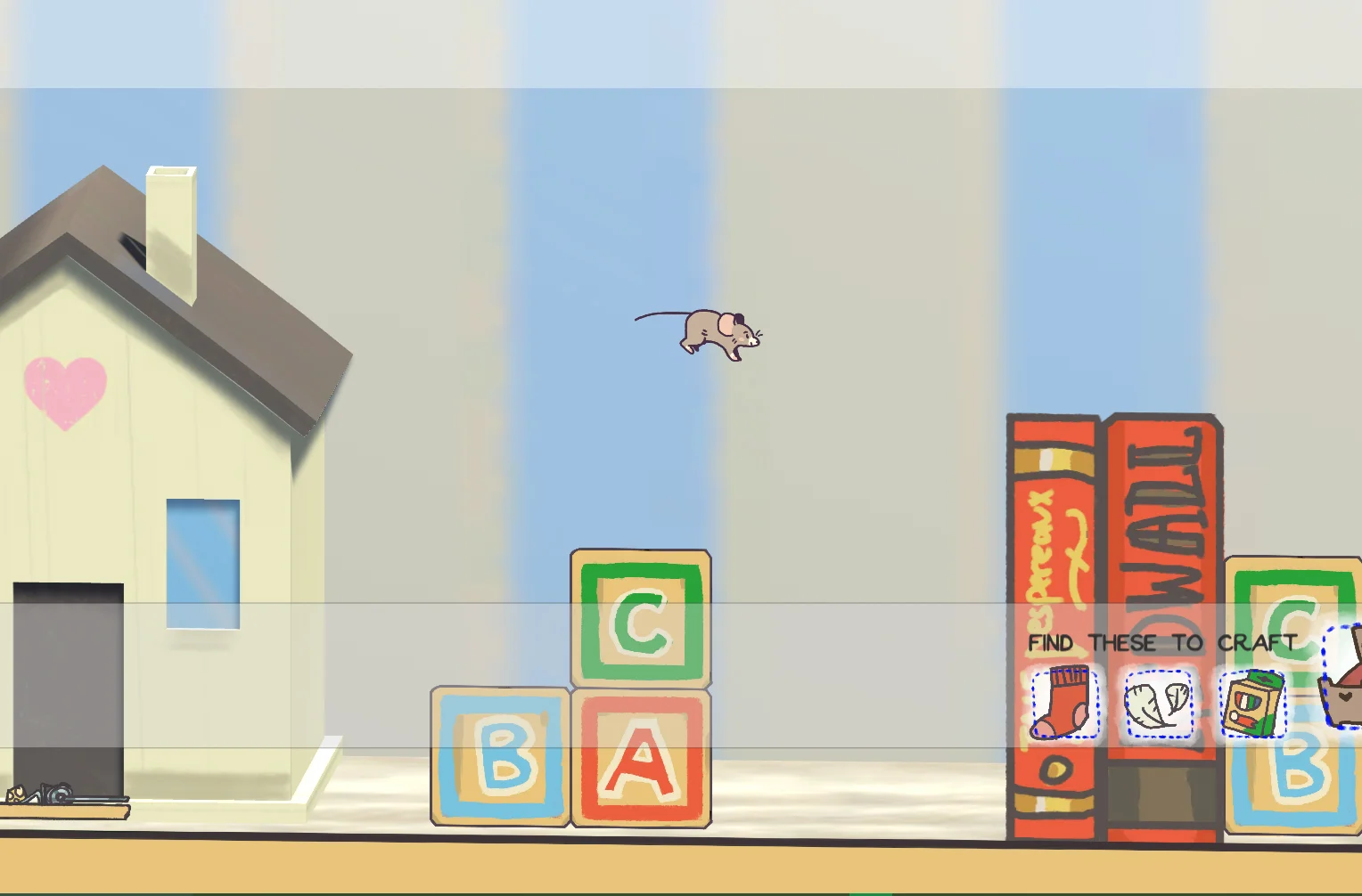 A screenshot of the first level of our game, Mouse House