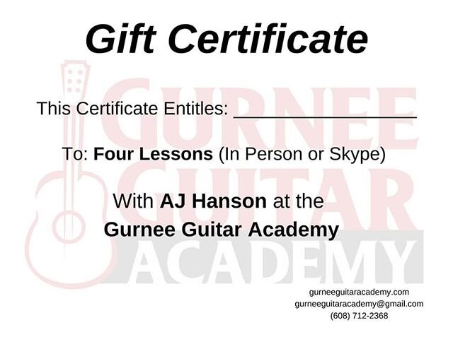 Need a last minute gift for the ASPIRING musician in your family.

Give them the GIFT of guitar lessons! 
Private lessons in person or online via Skype.