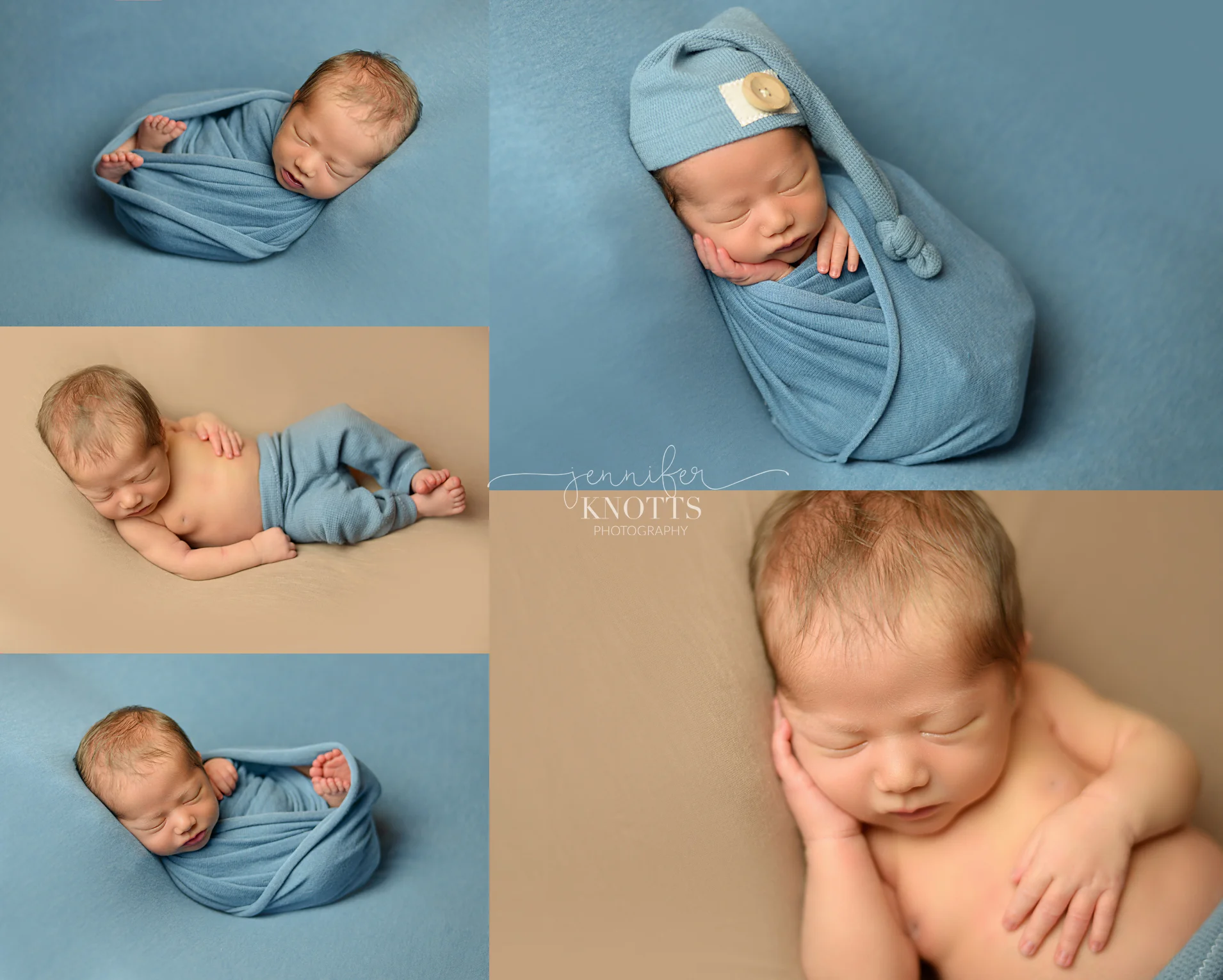 newborn boy wrapped in blue fabric during Wilmington nc session
