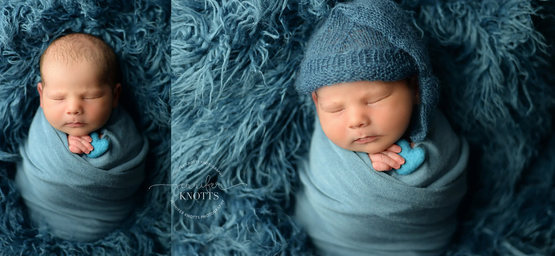 Wilmington newborn photographer captures baby boy sleeping wrapped in blue