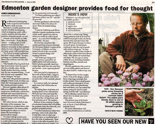 Edmonton Garden Designer Provides Food for Thought The Edmonton Examiner - June 8, 2005