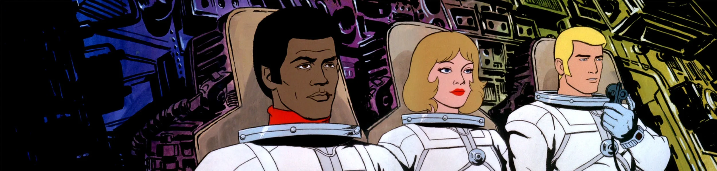 The three human leads before crash landing in a Simian future.