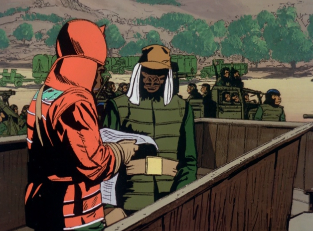 Military apes carried weapons and drove armored vehicles, but attacking with them was a no-no according to NBC.
