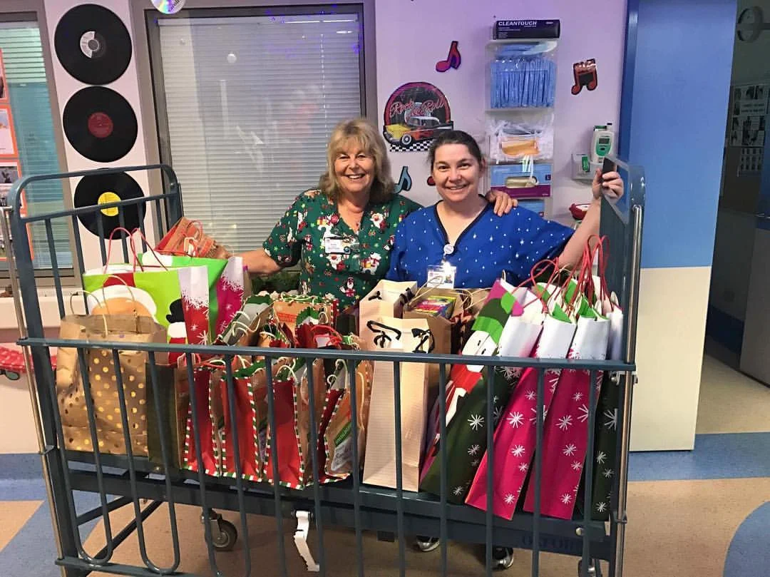 Christmas arrived at the Children's Ward at Hornsby Hospital. The bags for the kids and the Mum's were delivered to the hospital, ready to hand out to the Children and Parents on ( Christmas Day ).