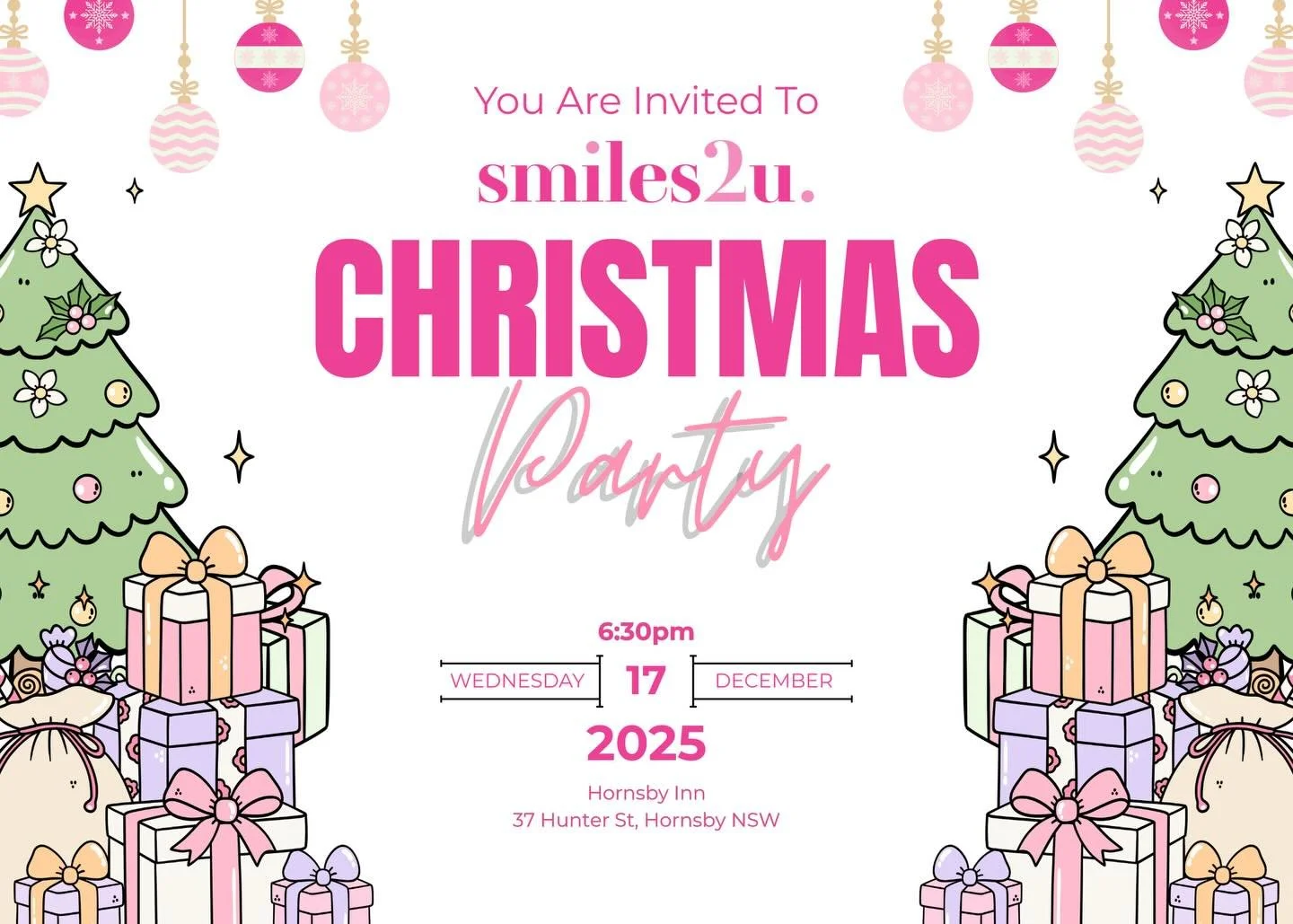 Christmas is coming and it&rsquo;s the perfect time to celebrate what has been an incredible 10th year of Smiles2U.

Grab your friends and come along to @hornsby.inn to have that Christmas catch up 🎄

$10 donation to Smiles2U to secure your ticket ?