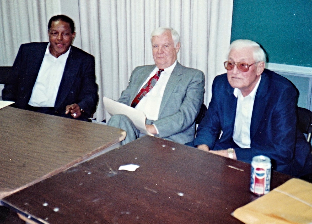 Left to right: Sam "Jet" Jethroe (Boston Braves outfielder, 1950-52), Chet Nichols, Jr. (1951 Boston Braves left-hander and 1951 NL ERA leader) and Ed Wright (1945-48 Boston Braves right-hander).