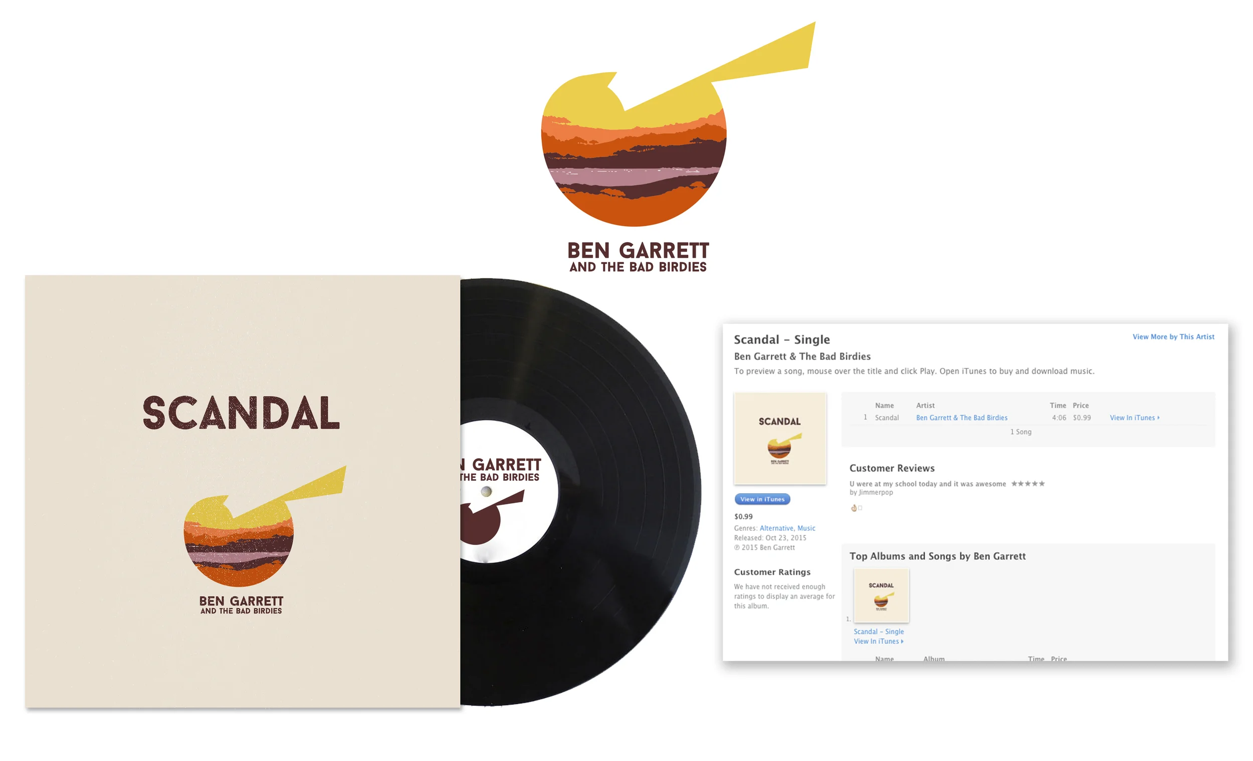 BEN GARRETT AND THE BAD BIRDIES Artwork and logo for the new single "Scandal"