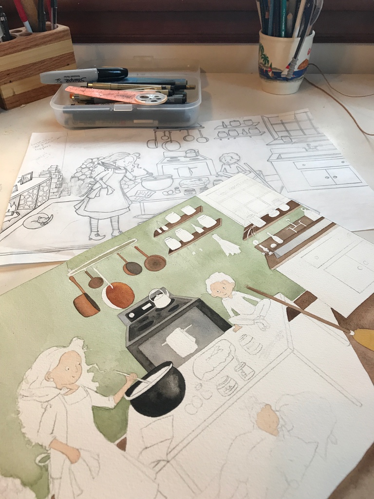Watercolor painting in progress