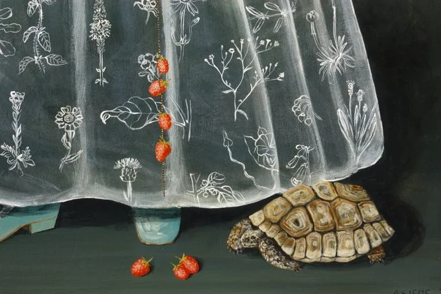Girl with Turtle, 2016, acrylic on wood, 48x36 (detail)