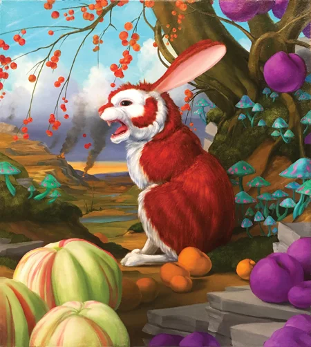 “Portrait of a Startled Rabbit Near a Culvert,” 2016, Laurie Hogin, oil on Canvas, 201⁄2″ x 18″ Photo: courtesy of Tory Folliard Gallery