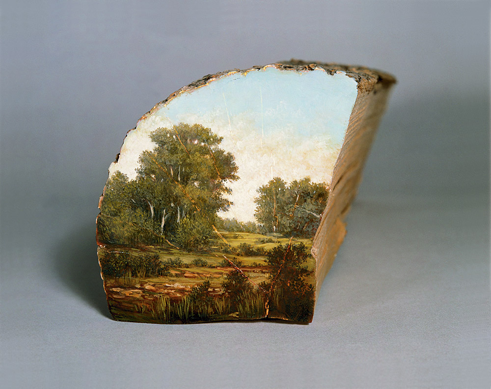 Landscapes Painted on the Surfaces of Cut Logs