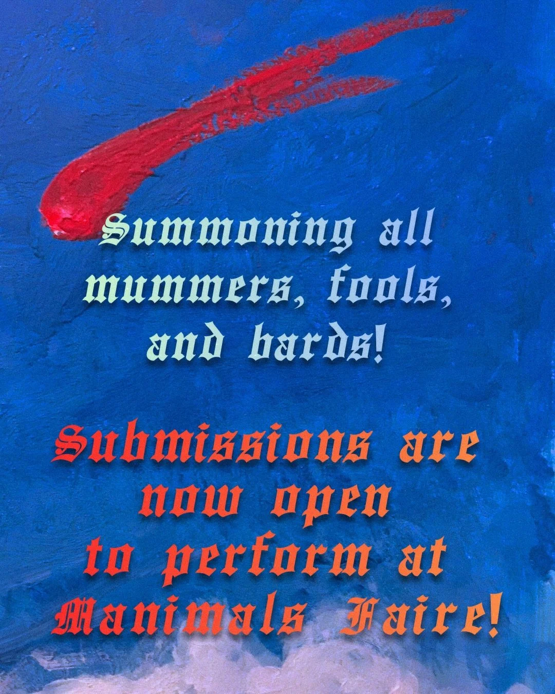 PERFORMER SUBMISSIONS OPEN 🤹 for ⚔️MANIMALS FAIRE⚔️ on April 25 at @bakerfalls 🏰 We&rsquo;re looking for short variety acts- drag, burlesque, circus, whatever you can think of- that would fit into our fantasy realm! Form in the 🔗👀 submissions clo