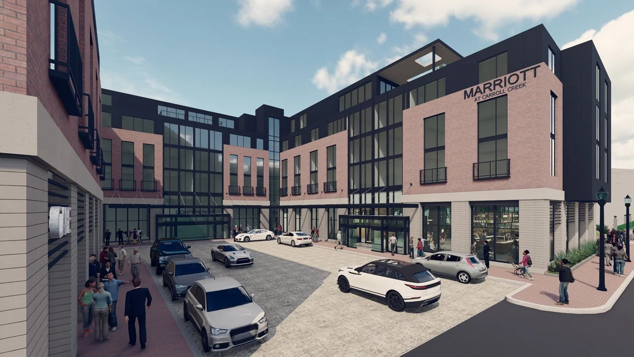 Rendering of Marriott Downtown Frederick at Carroll Creek.