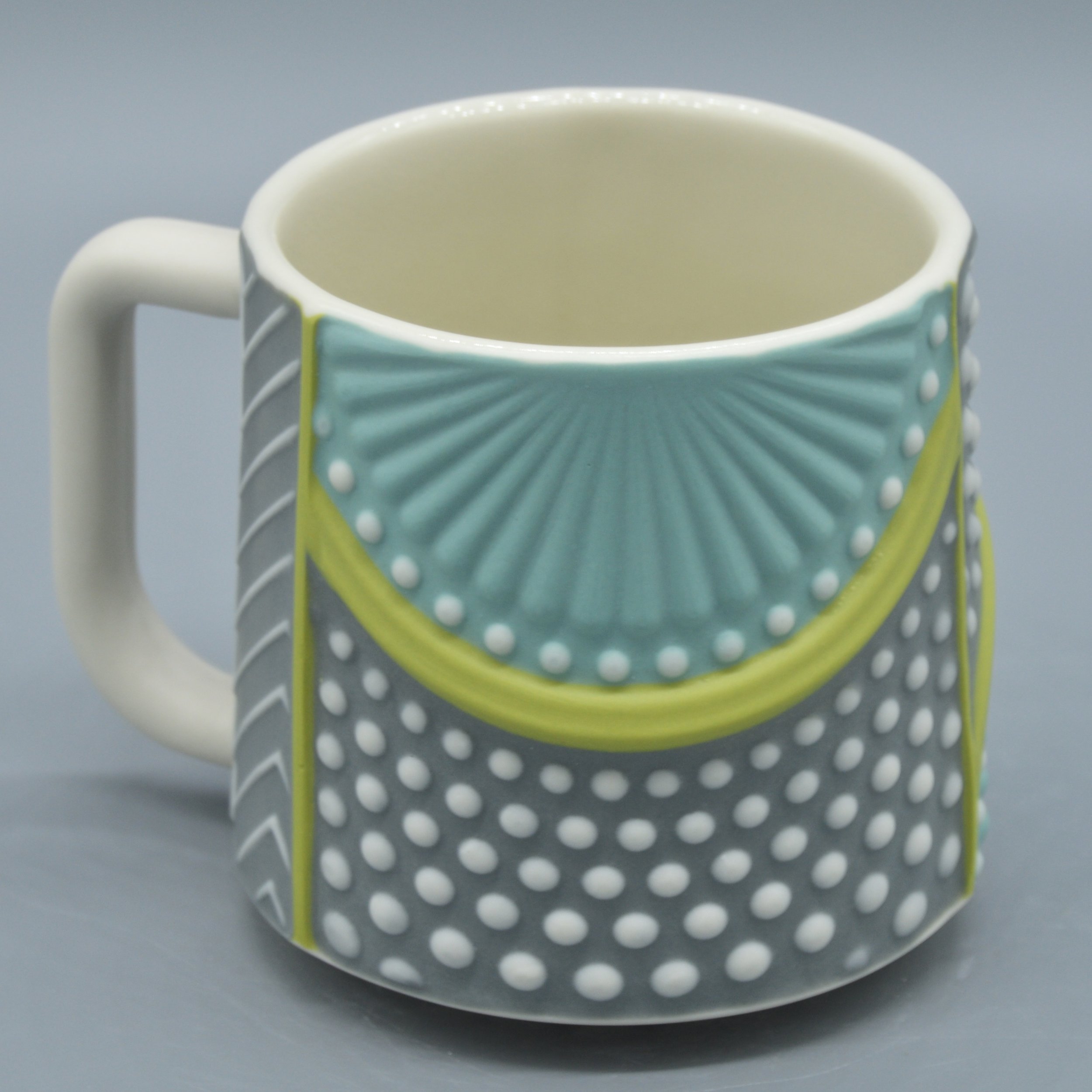 Half Pinwheel/Dots in Grey, Turquoise, Chartreuse