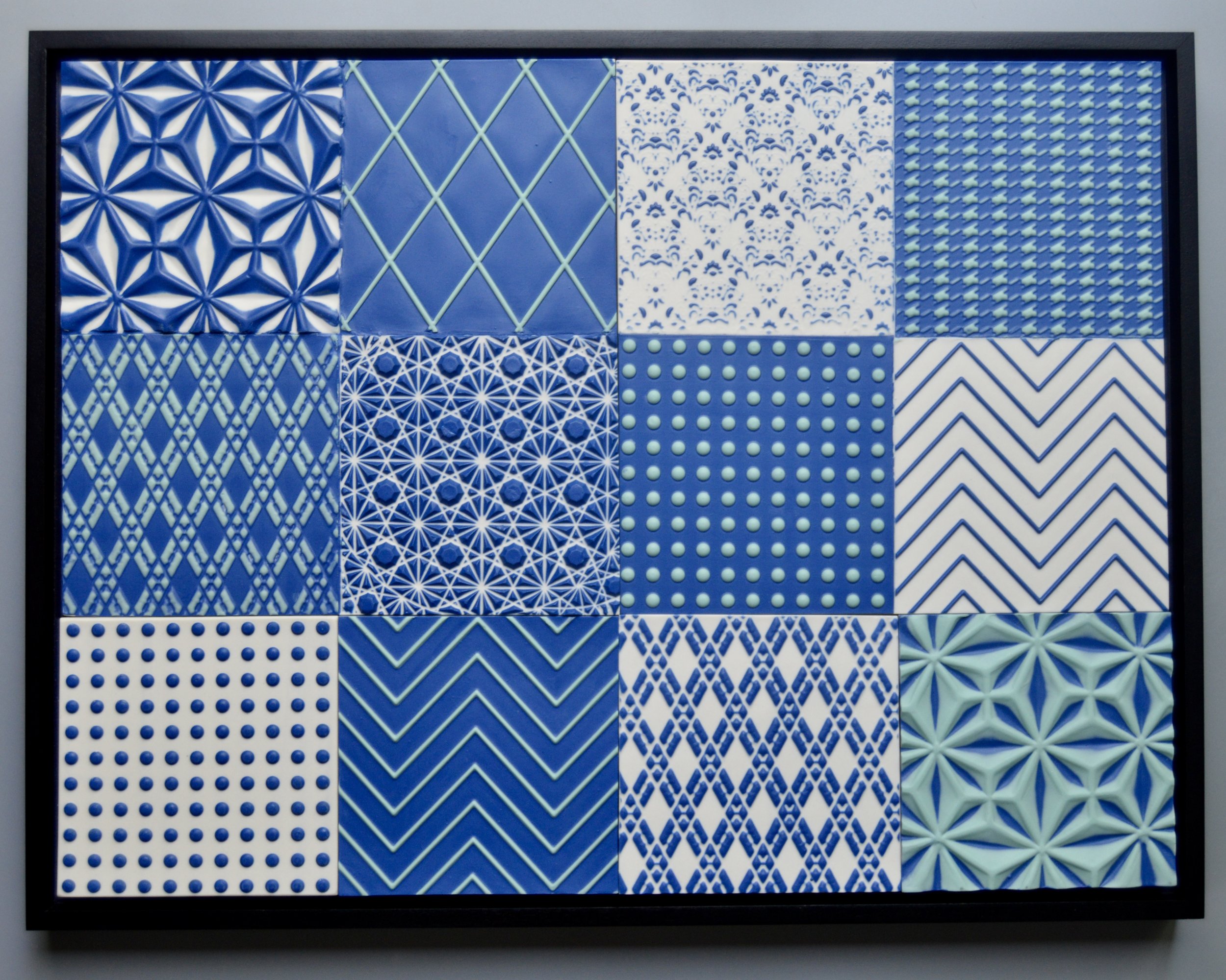 Dark blue, white and turquoise tiles, 12"x16"