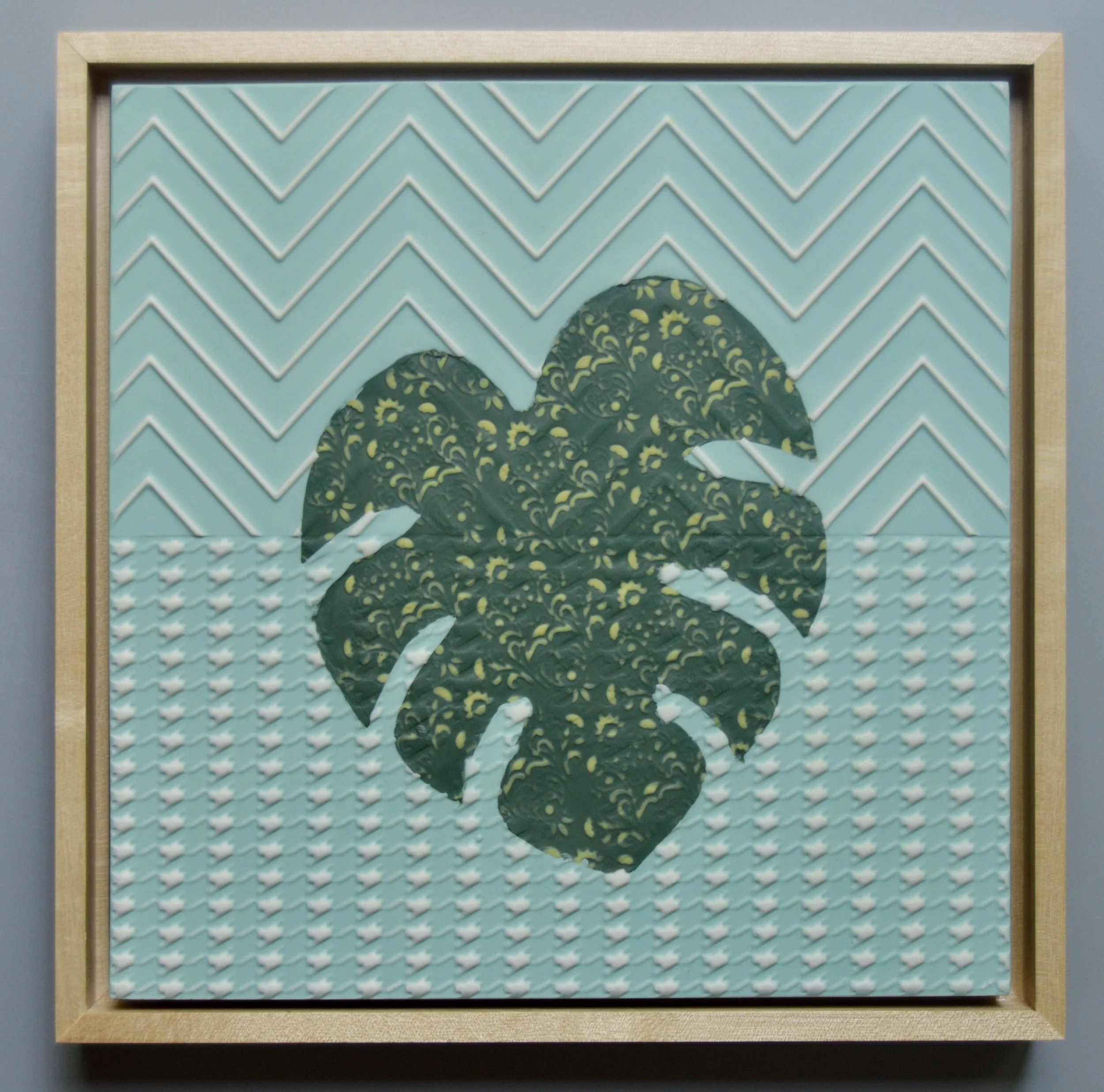Leaf Tile in maple float frame. 8"x8"