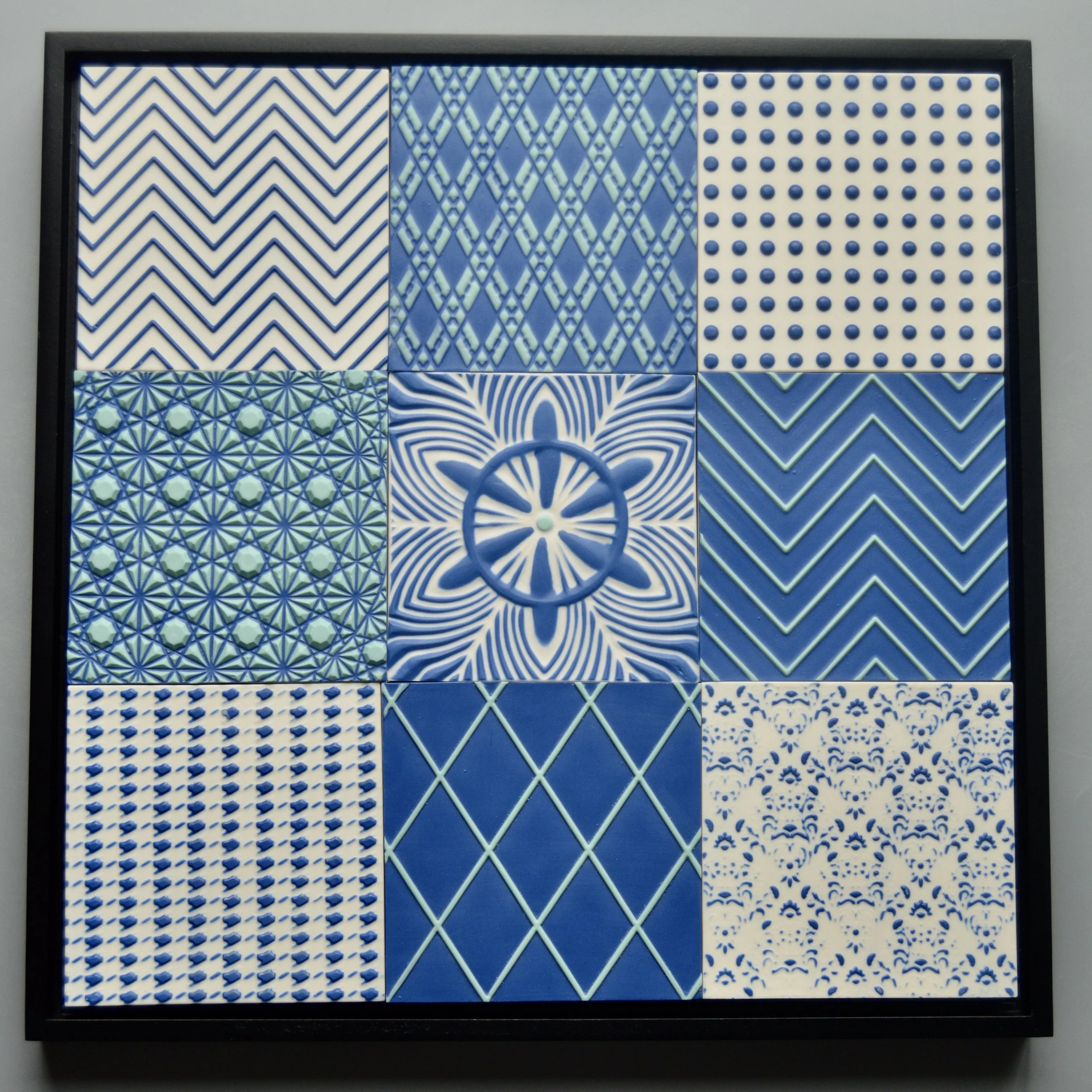 Dark blue, turquoise and white tiles, 12"x12"