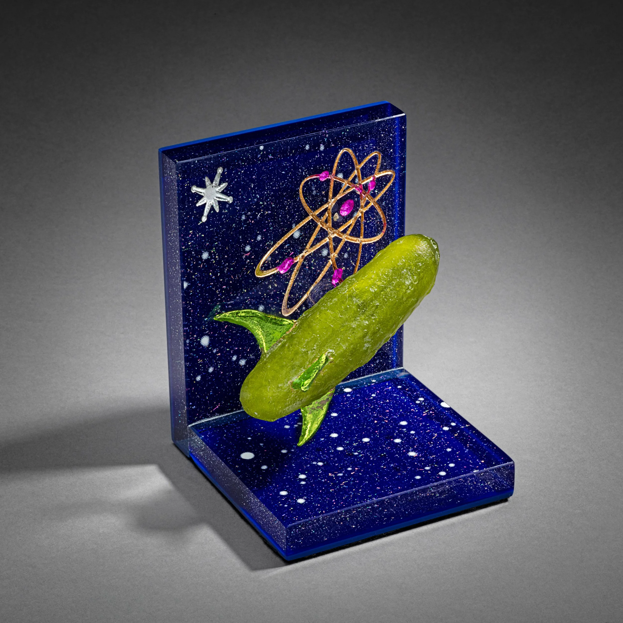  Kiln cast and fused Glass, Dichroic Extract, Metal Gilding, Borosilicate  4 × 5 × 4 inches 