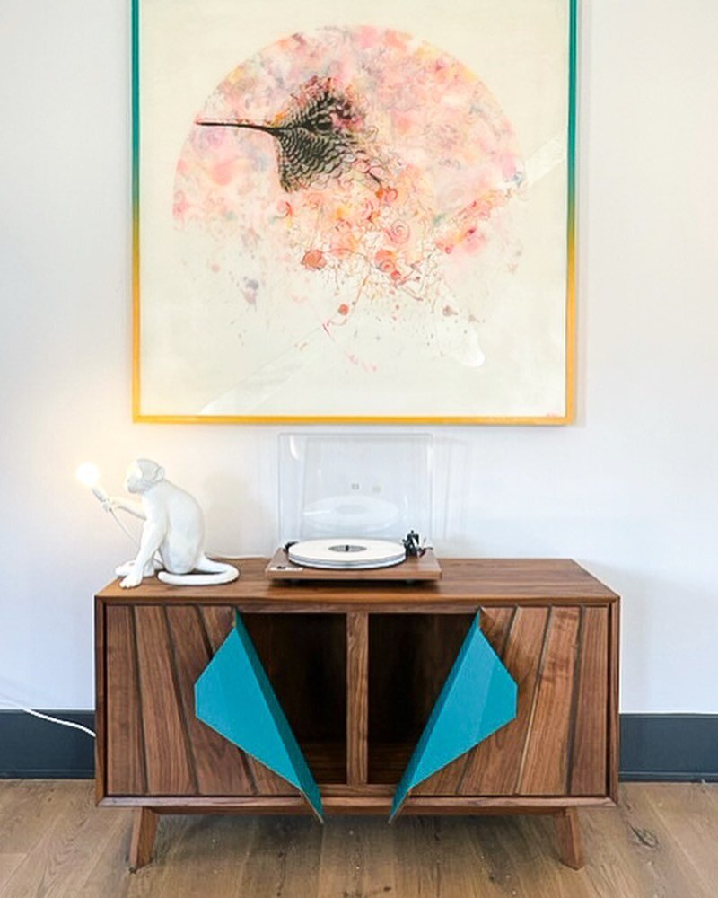 Walnut and teal Peel Credenza delivered in February to @jayjorey &lsquo;s beautifully curated home in North Carolina. Lovely piece by @arthurbros above.
 
#peelcredenza #walnut #credenza #furnituredesign #madeinportland