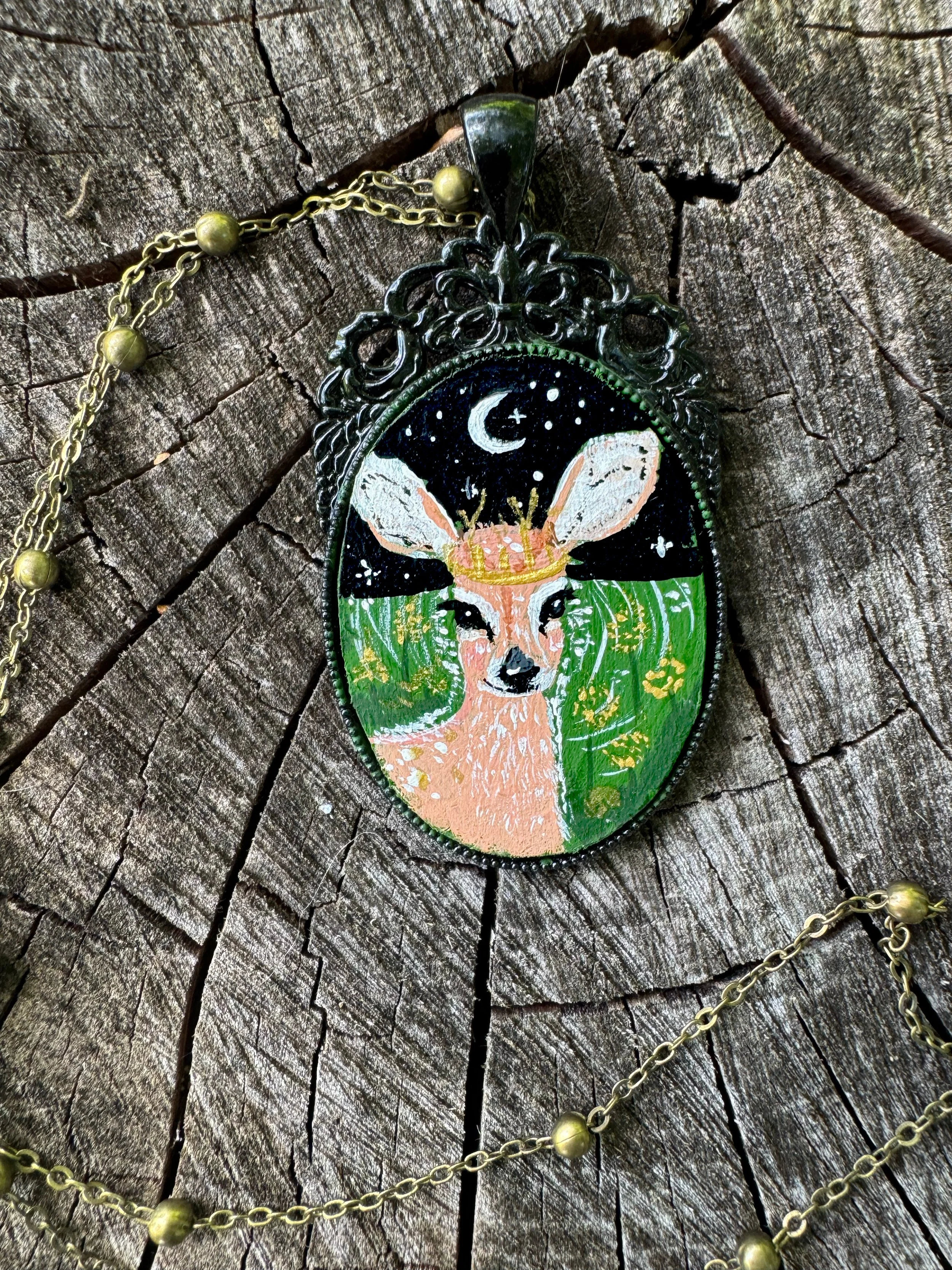 Daughter of the Forest | Doe Cameo Necklace | Original Miniature Painting