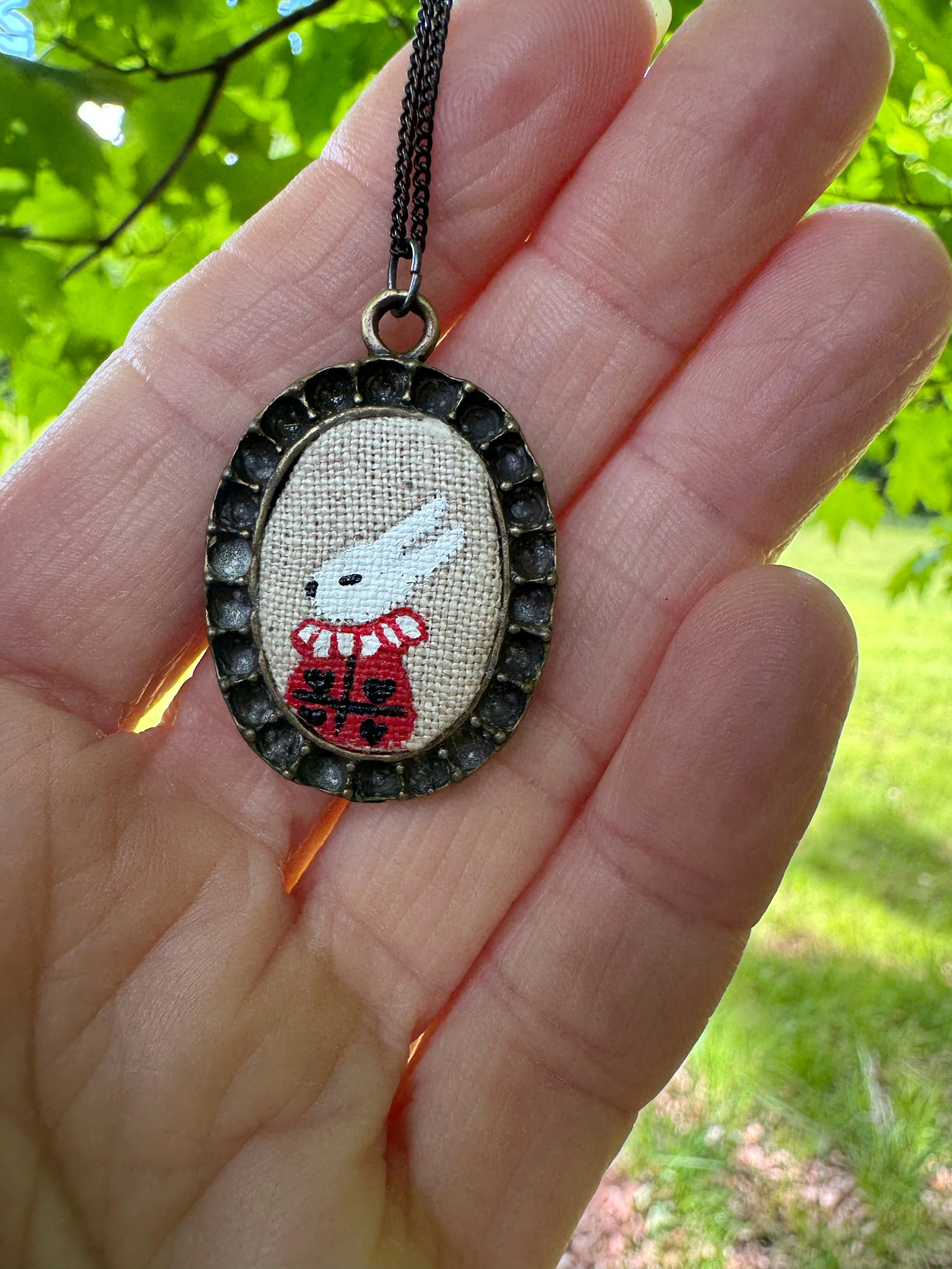 TIMEKEEPER | White Rabbit Cameo Necklace | Original Miniature Painting