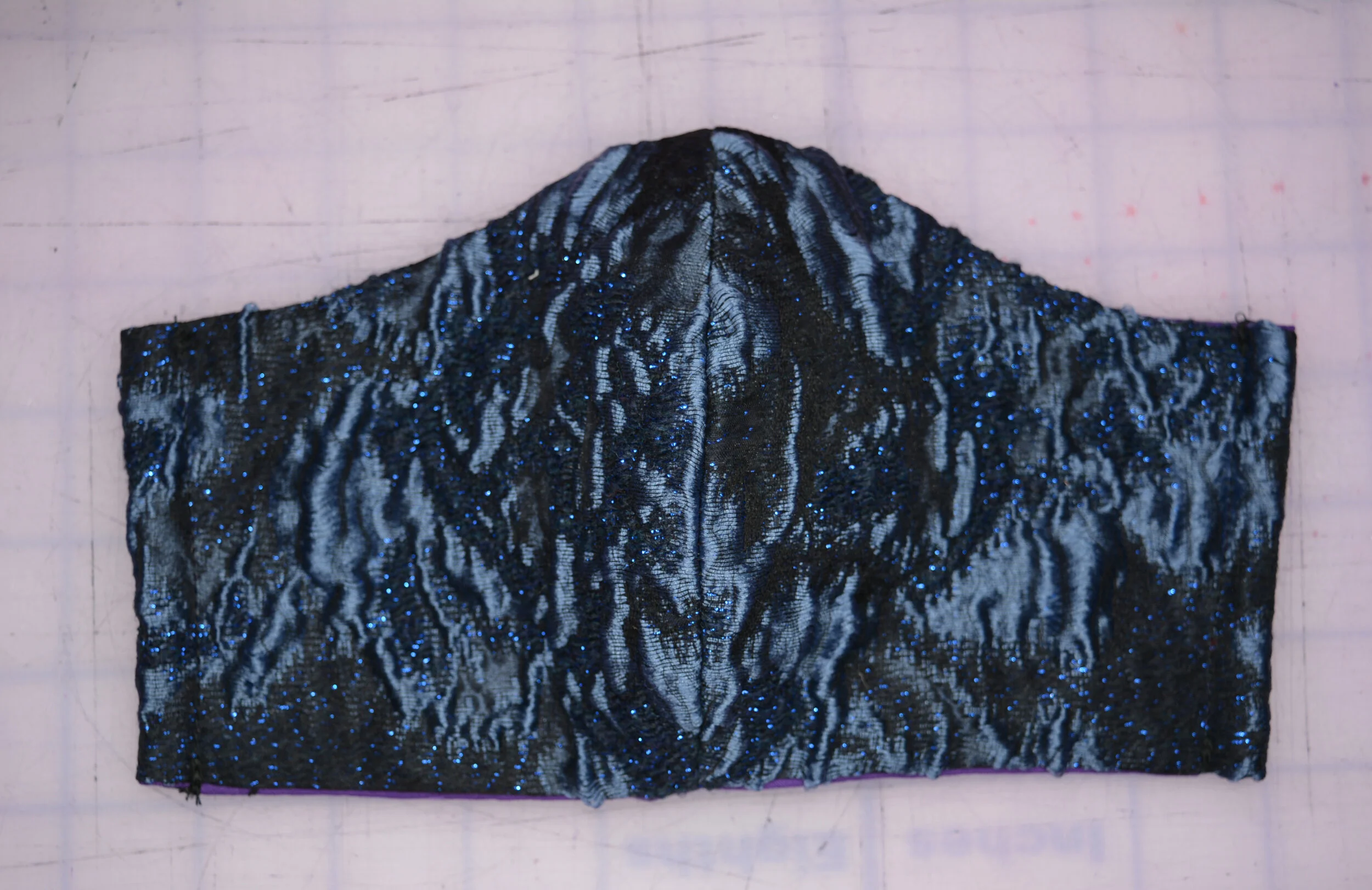 High Fashion Blue Brocade Mask