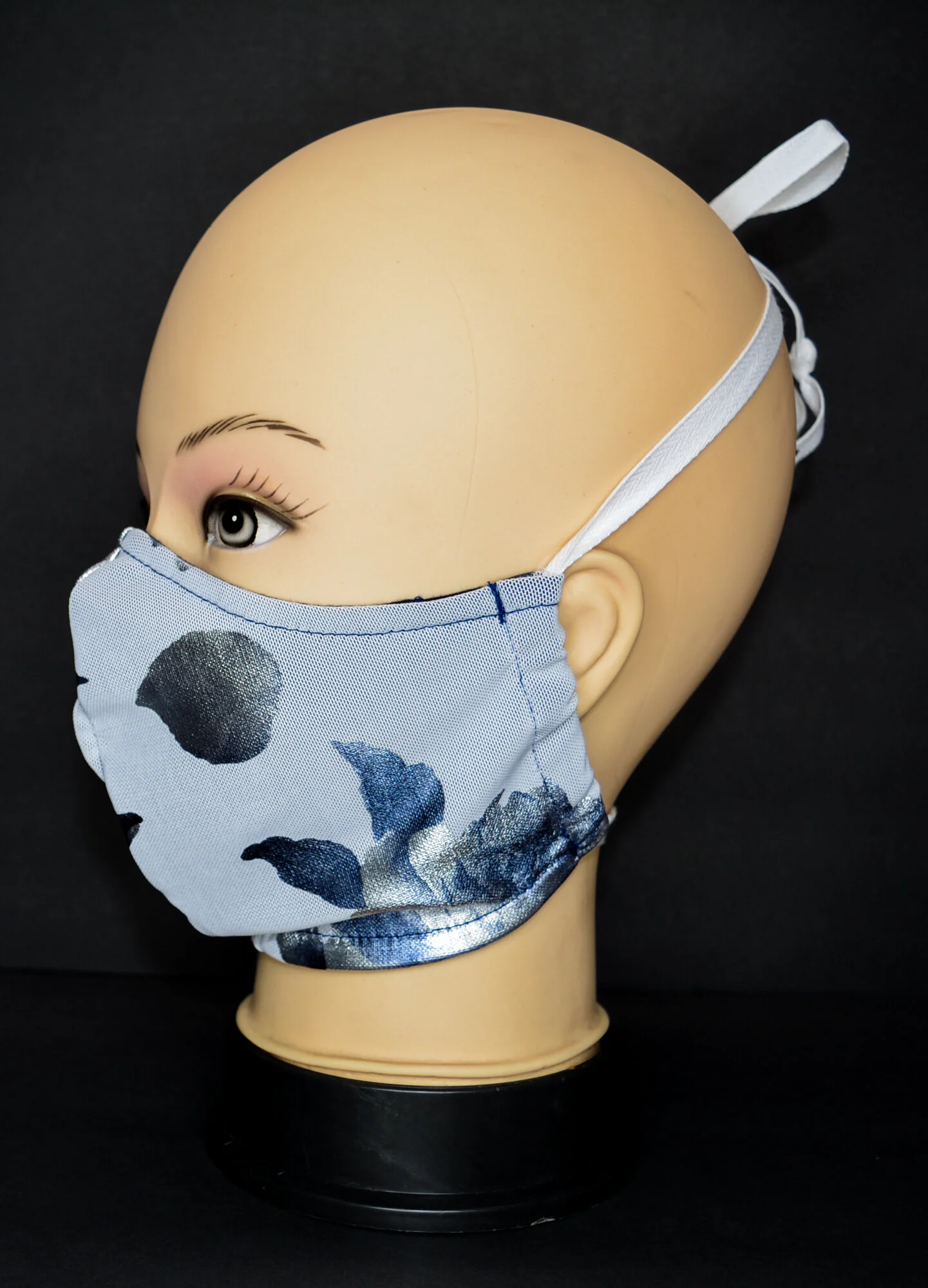 Blue-On-White Metallic Fashion Mask