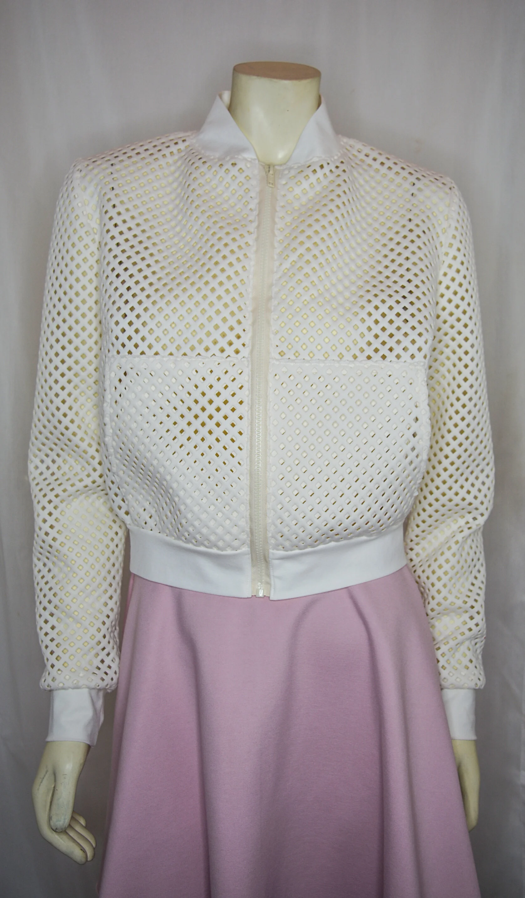 White Lattice Girlfriend Bomber Jacket