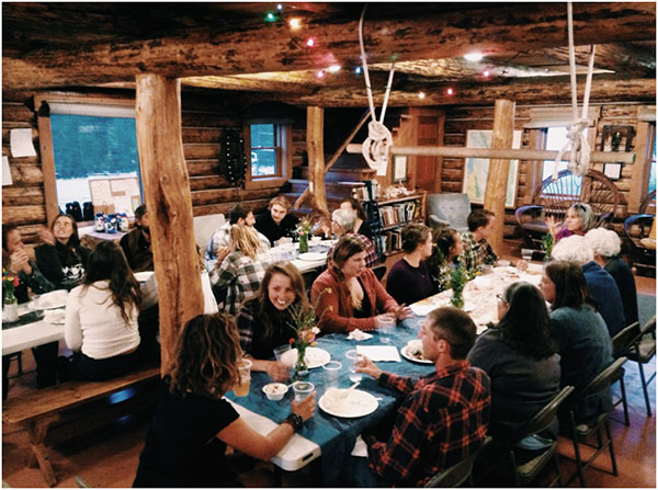 CSA members and students share a meal of Beck Creek Gardens veggies, harvested that morning. The menu included pesto & curry hand pies, kale salad, creamy zucchini soup, and beet brownies