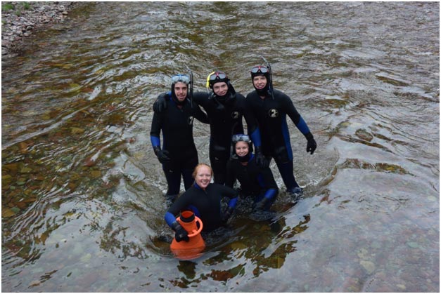Students got to view underwater habitat with both masks and an underwater viewing scope, or bathyscope.