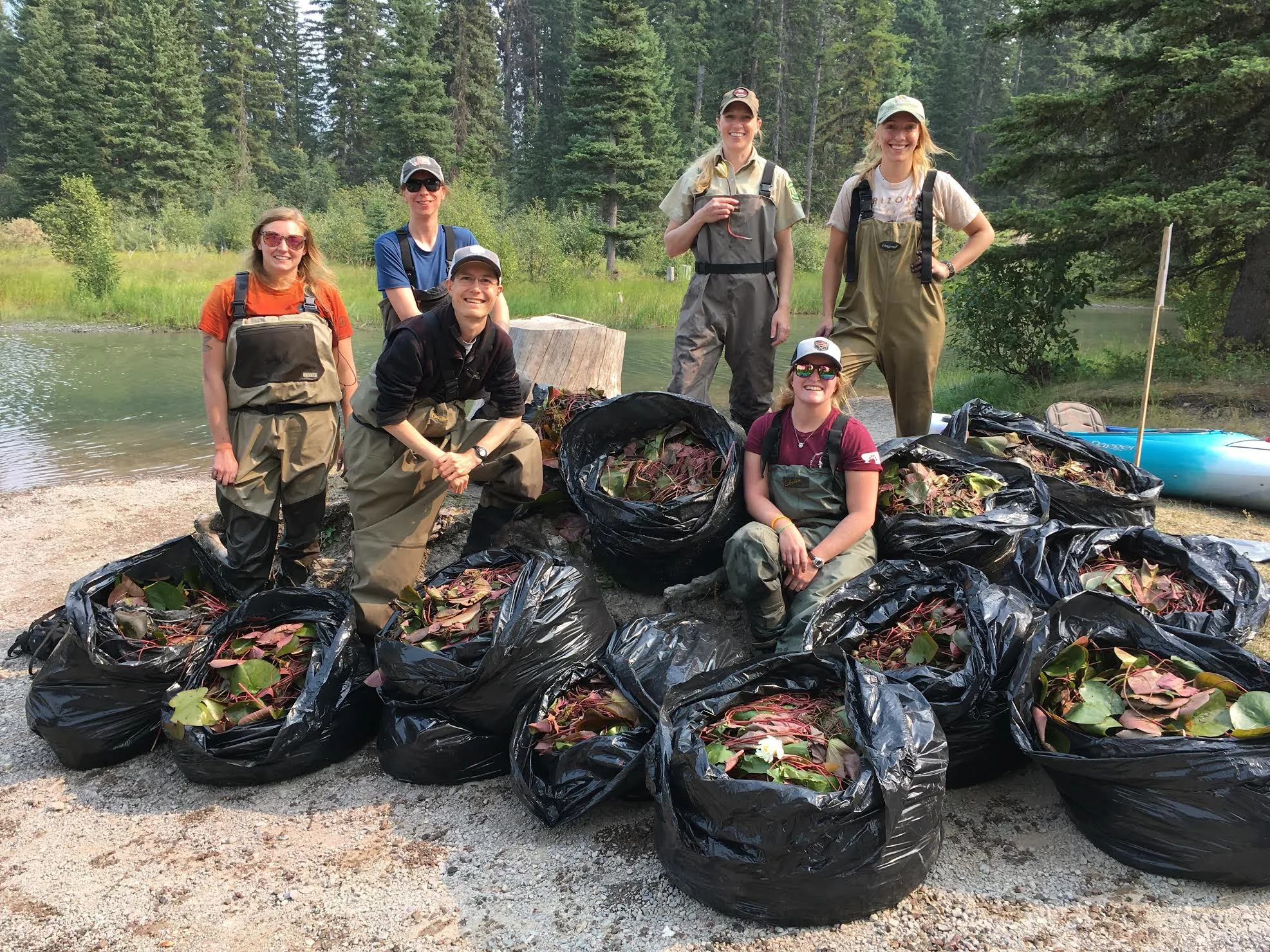 Seven people. About 200 pounds of water lilies pads, flowers, and stems. Please help us beat that on September 9! Photo: Beth Gardner