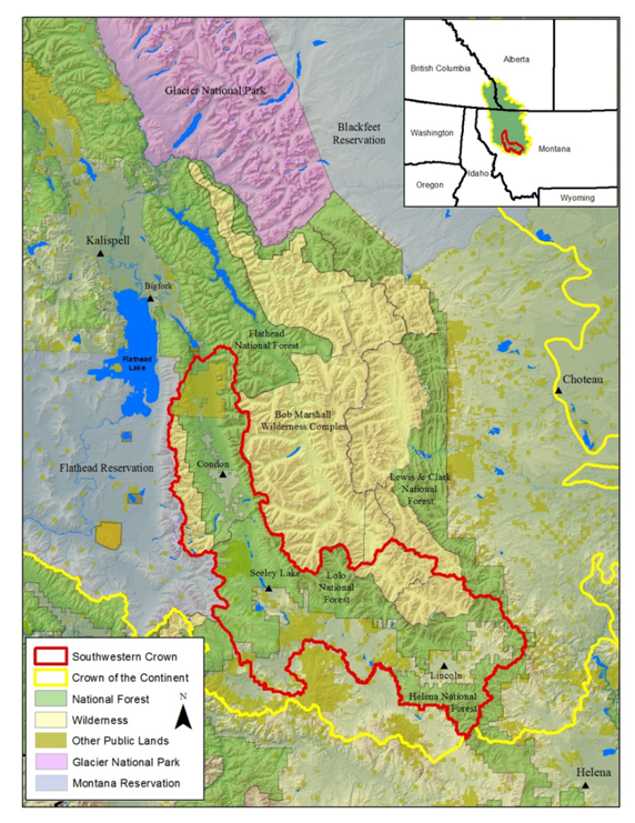 Location of Southwestern Crown of the Continent within the larger Crown-of-the-Continent Ecosystem.