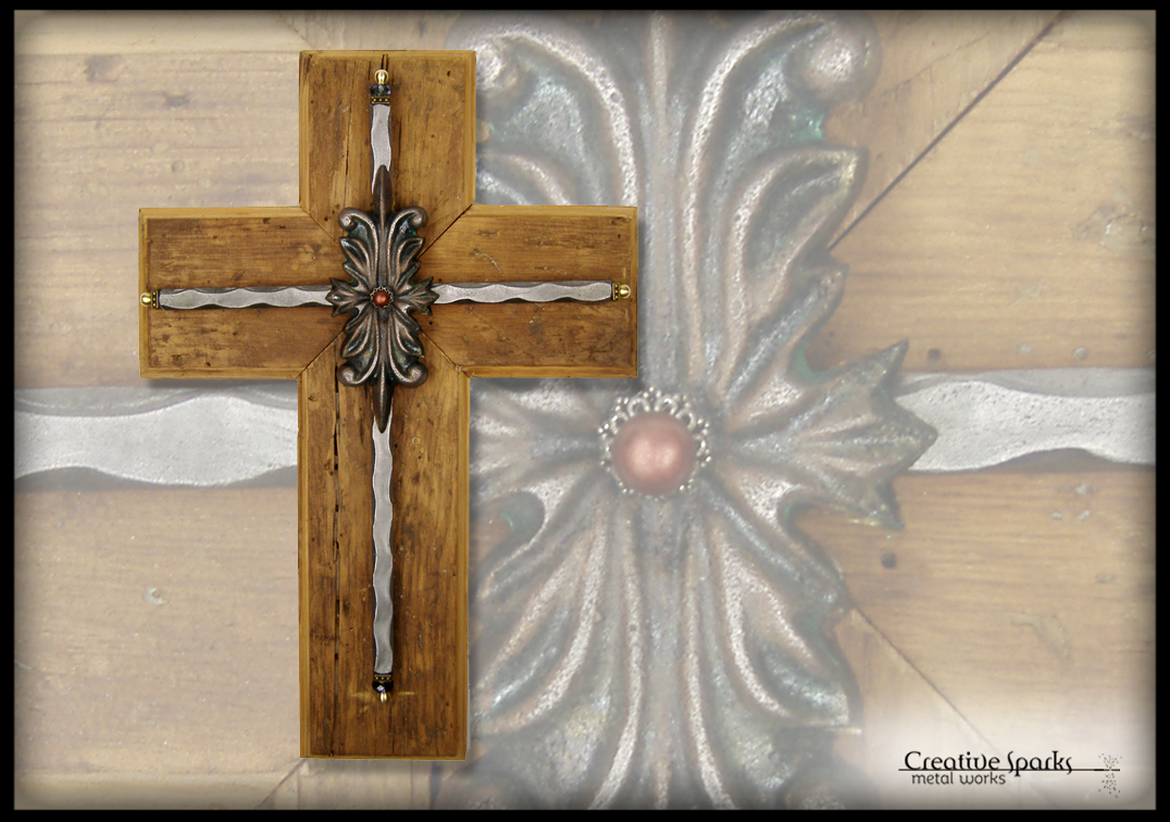 Wall Cross w Reclaimed Barn Wood by Creative Sparks Metal Works