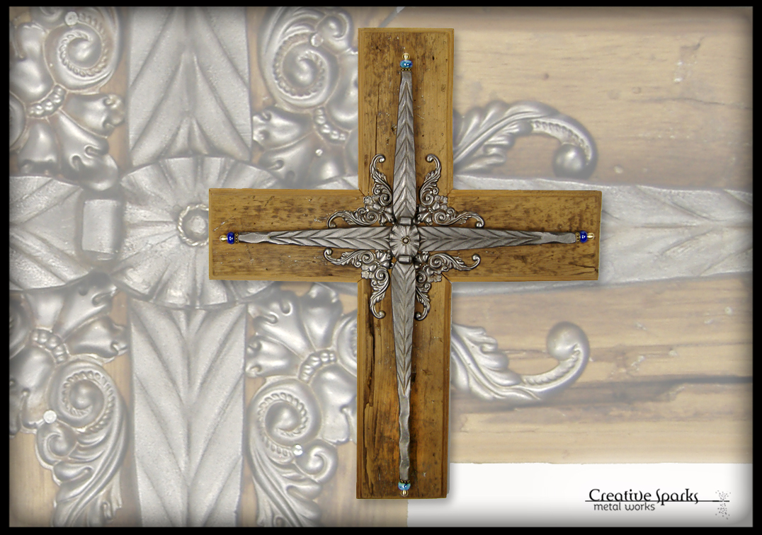 Wall Cross w Reclaimed Barn Wood by Creative Sparks Metal Works