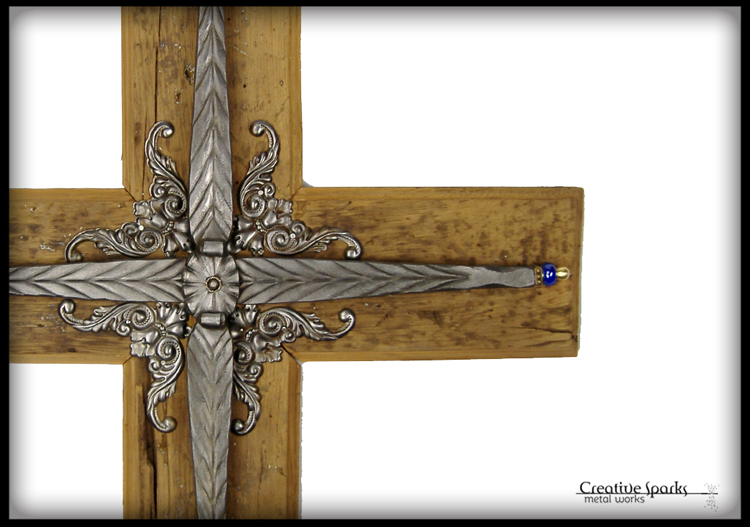 Wall Cross w Reclaimed Barn Wood by Creative Sparks Metal Works