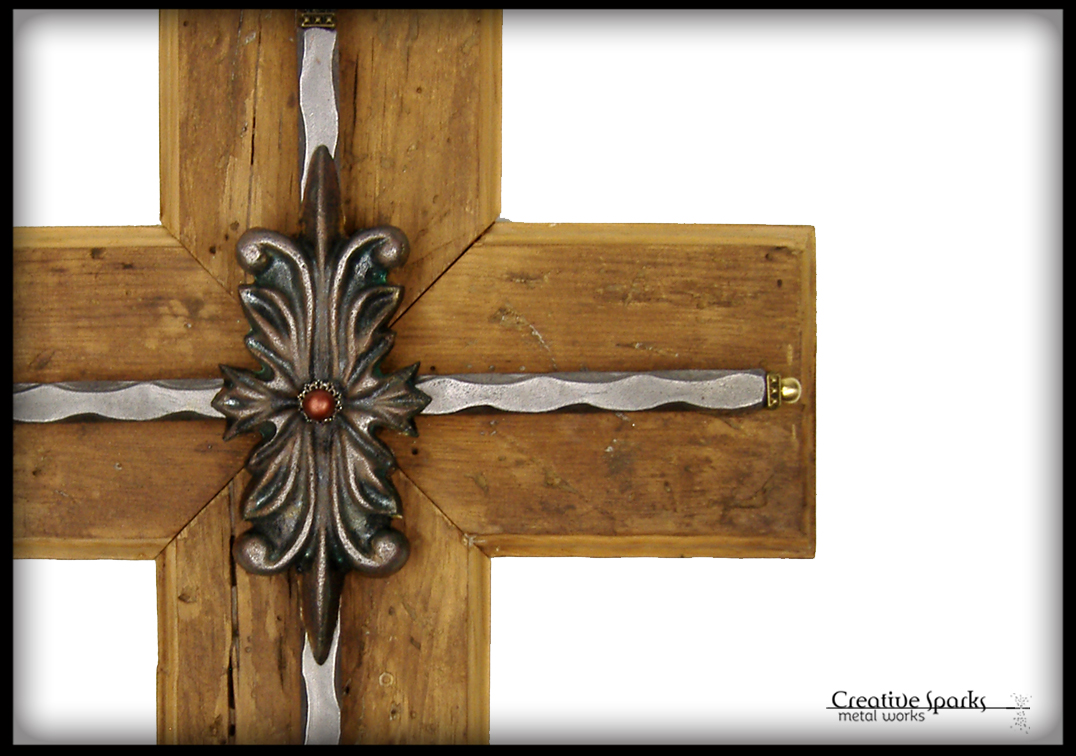 Wall Cross w Reclaimed Barn Wood by Creative Sparks Metal Works