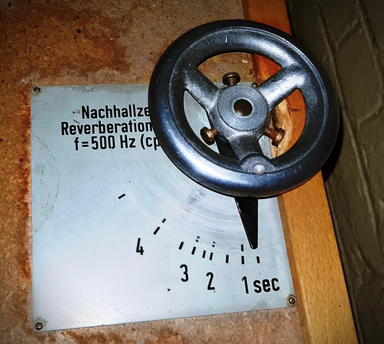 Detail of the EMT plate reverb control wheel