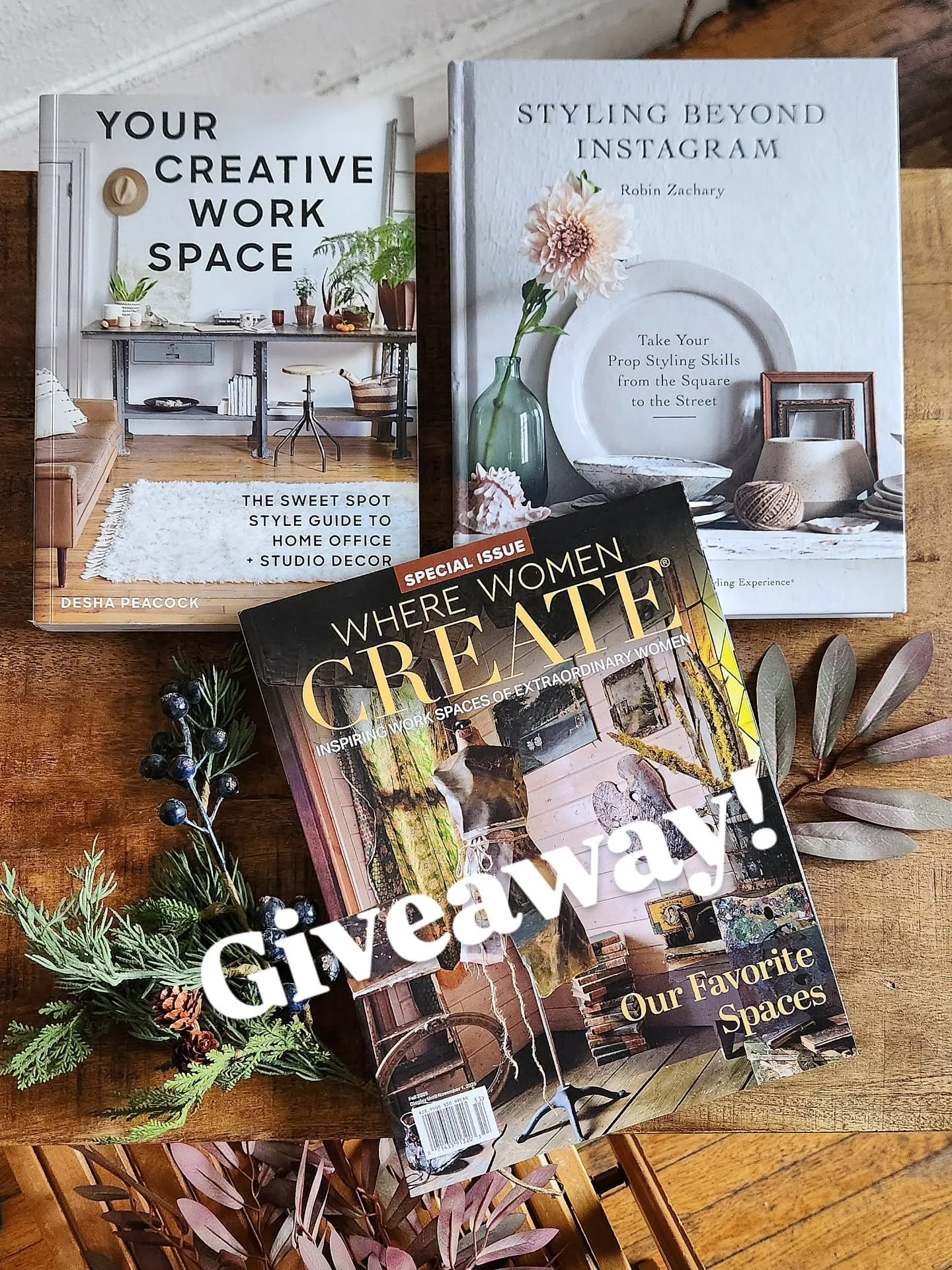 GIVEAWAY TIME! Here's a chance to win this great BRAND CREATIVITY BUNDLE. 1 winner will receive the grand prize, this entire bundle, which includes:
.
A signed copy of YOUR CREATIVE WORKSPACE BY lifestyle and small biz coach @deshapeacock
.
A signed 