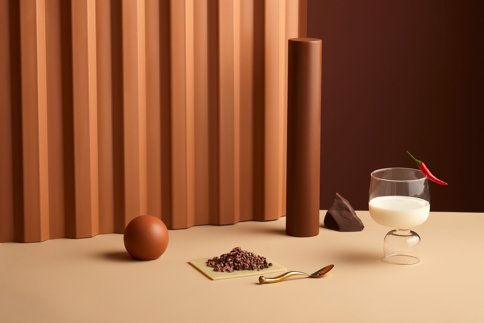 modern chocolate set design with chili and milk, izabel lam flatware and ichendorf glass.jpg