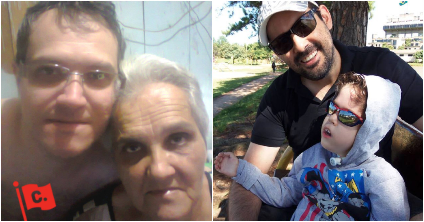 À esquerda, diego belmonte com sua mãe, clésnia, depois de confirmarem a cirurgia; à direita, thiago Sagat acompanhado de seu filho pietro