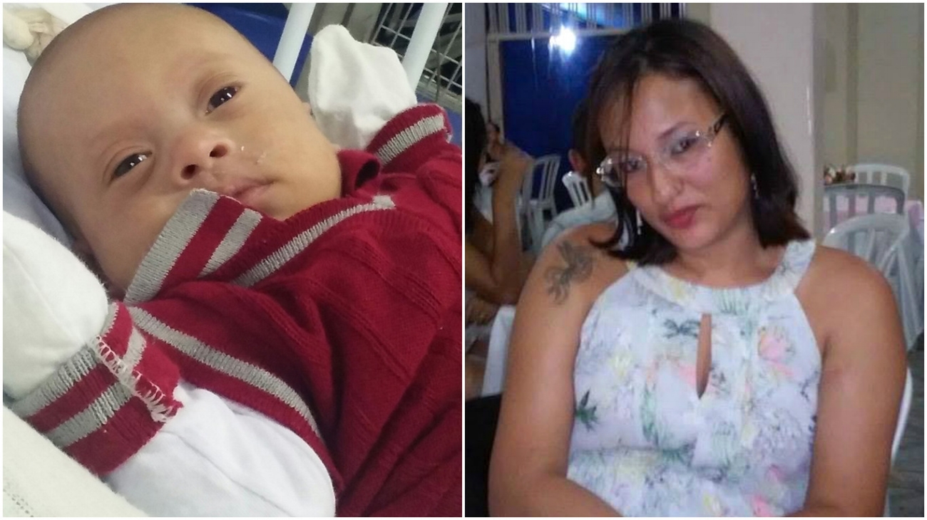 À esquerda está o bebê artur, que passou por uma cirurgia no coração e se recupera; à direita, sua mÃe e heroína, débora mendes, de 27 anos