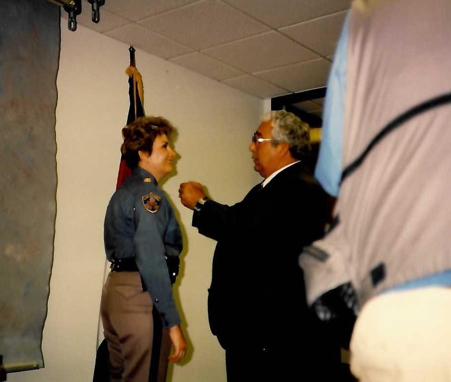 Chief John Dempsey pins on Captain Badge - 1st Women Captain in CSP July 1994